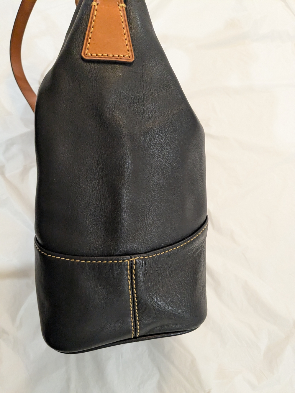 Dooney & Bourke Black Leather Zip-Top Tote with Tan Trim - Picture 15 of 15